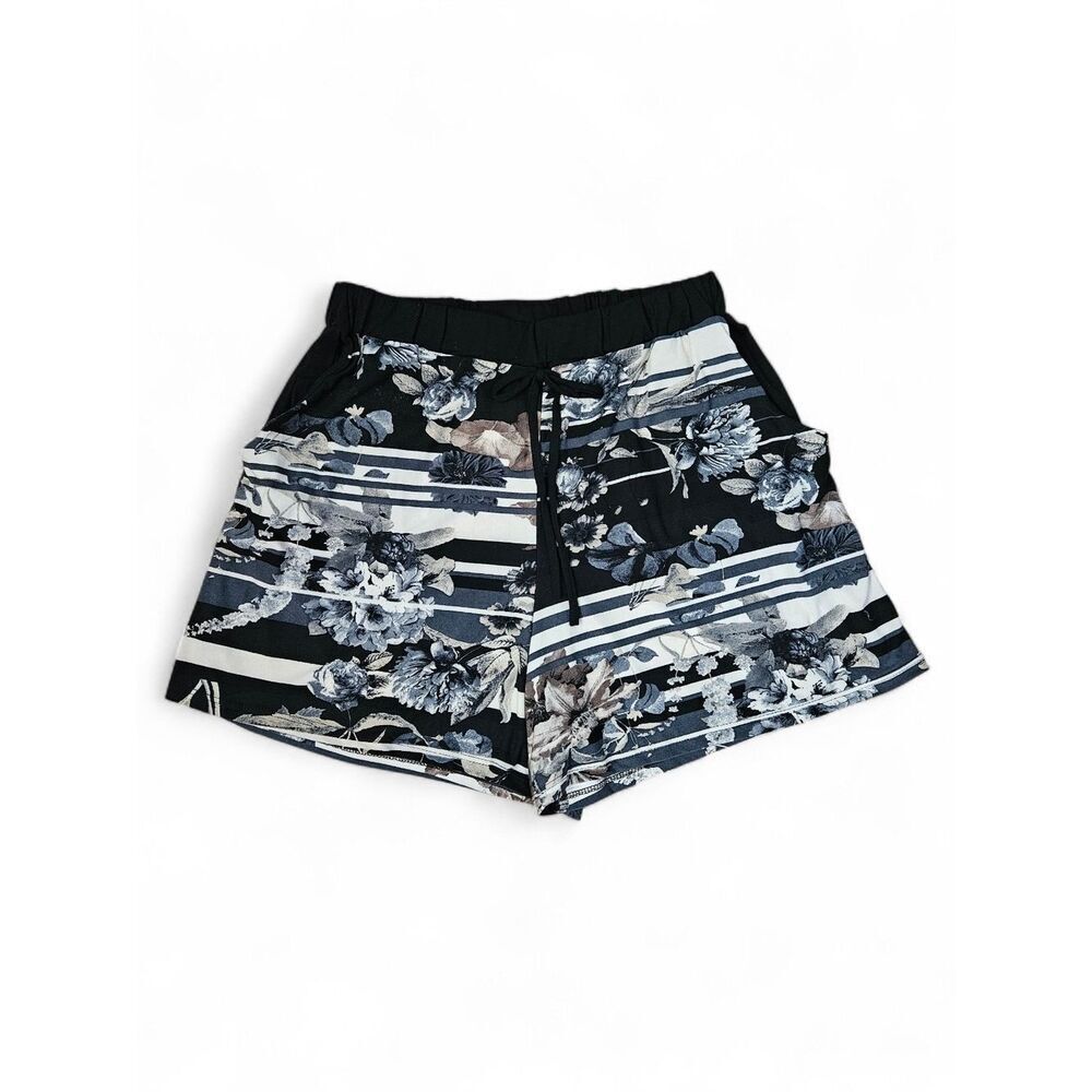 Egs Women's Floral Stripe Shorts - Black & Blue Size Medium